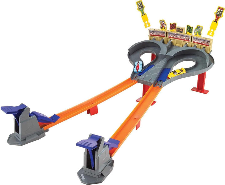 Track Set Super Speed Blastway Playset, Dual-Track Racing for 1 or 2 Players, Includes 1:64 Scale Toy Car
