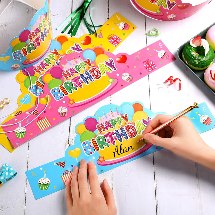36 Pcs Happy Birthday Crowns for Kids Paper Birthday Hat Crowns for Classroom Gifts Kids' Party(Colorful)
