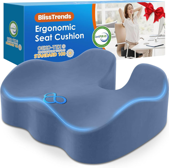 Seat Cushion,Thick Memory Foam Cushions for Office Chair, Car Seat, Airplane, Relieving Pressure Tailbone Sciatica Back Pain for Long Sitting Office Workers, Car Drivers 4.7In Thick Black