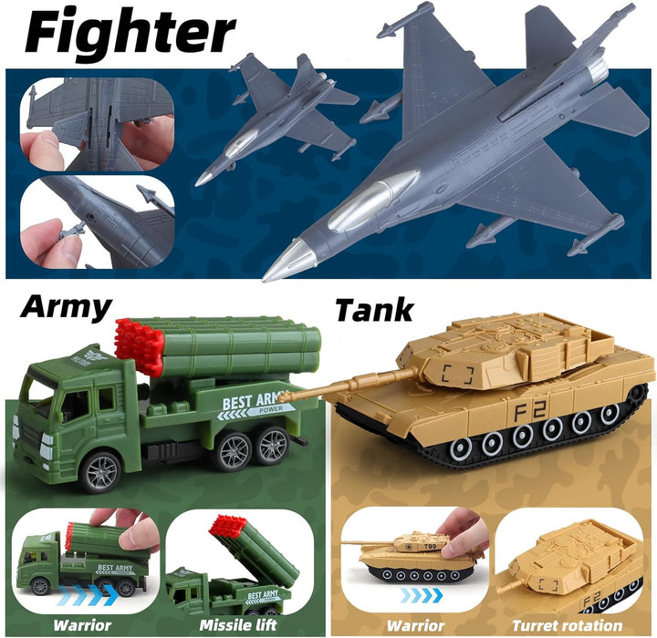 Army Men Action Figures, Army Toys for Boys Age 4-7 6-8 8-12, Toy Soldiers Playset Including Military Action Figures, Battle Mat & Weapon Gear Accessories, Green Army Guys Toys for Kids