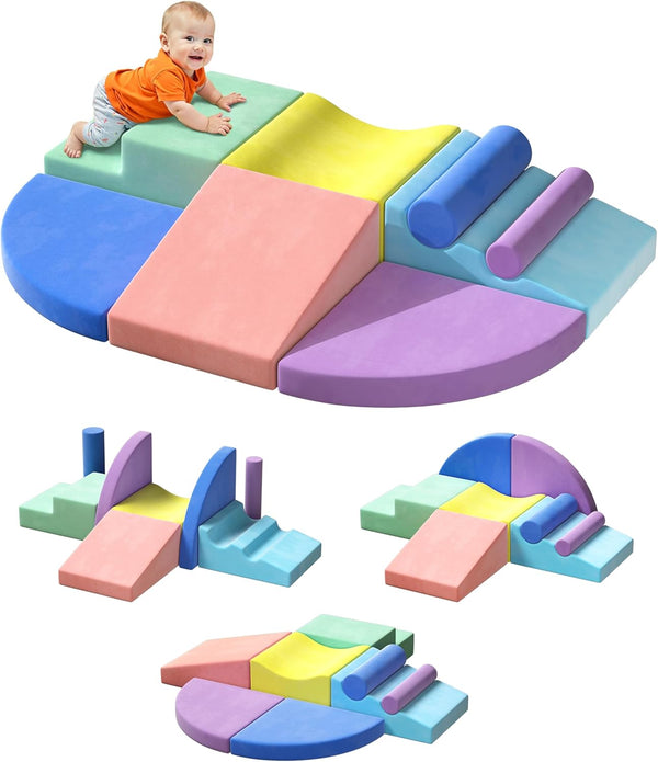 Extra Large 8-Piece Soft Climbing Toys for Toddlers, Foam Climbing Block Set with Jumbo Size, Boosts Motor Skills & Color Coordination, Safe Indoor Toy for Child Development