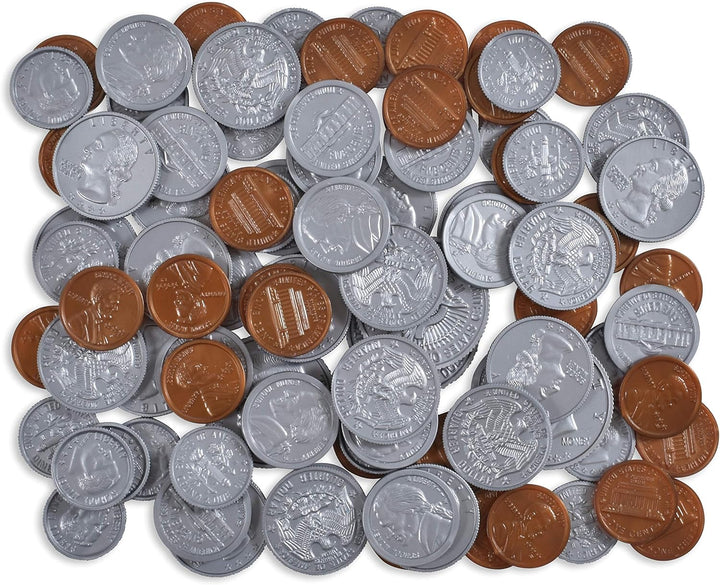Play Coin Set - 30 Pennies, 20 Nickels, 20 Dimes, 20 Quarters and 4 Half-Dollars - Realistic Coins for Pretend Play