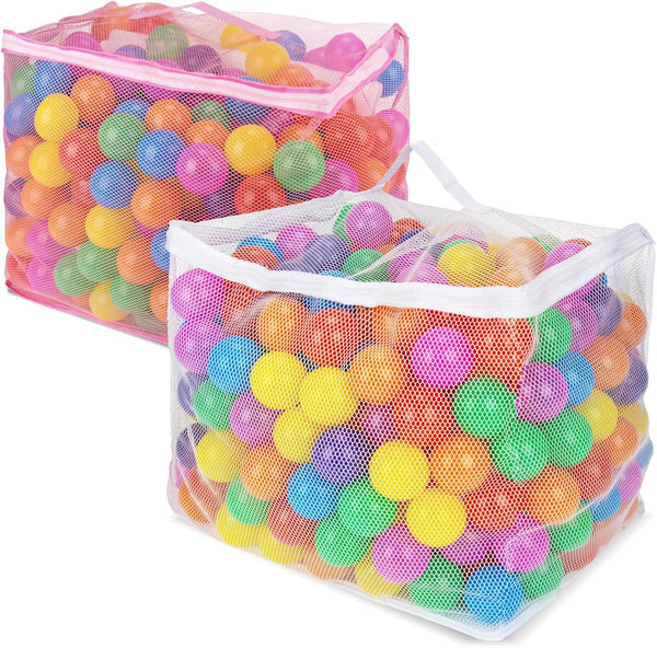 2 PCS Ball Pit Balls Bags - Storage Mesh Bag with Zipper Suitable for Toys,Sturdy and Durable,Large Size 17.7 X 11.8 X 13.7 Inches, Pink & White(Only Storage Bag,No Ball)