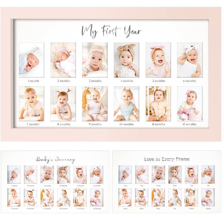 My First Year Photo Frame,12 Months Baby Picture Frame for Newborn Girl,Boy-Baby Shower Gifts Keepsakes,Monthly Baby'S One Year Birthday Milestone,1St Nursery Photo Collage Display Board(Alpine White)