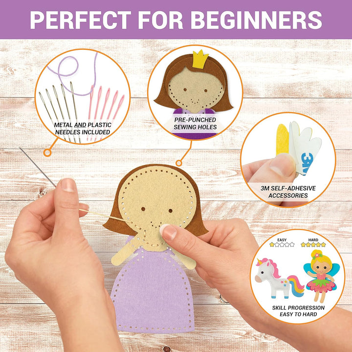 Sewing Kit for Kids, Fun and Educational Fairytale Craft Set for Boys and Girls Age 7-12, Sew Your Own Felt Animals Craft Kit for Beginners, 165 Piece Set