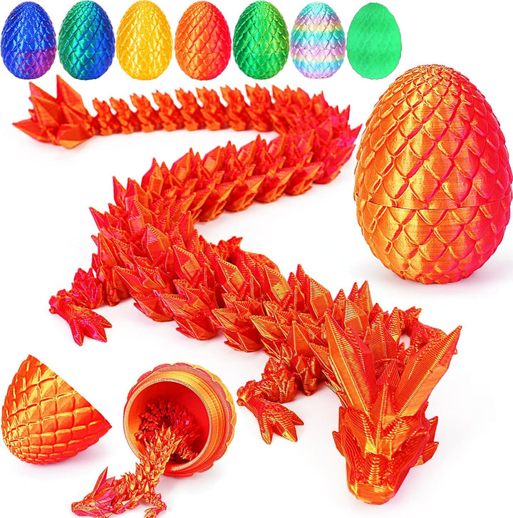 12" 3D Printed Dragon Egg, Cool 3D Printer Articulated Crystal Dragon Toy for Boys Kid Teen, Animals Fidget Toy Dinosaur Eggs for 5-7 4-6 8-12 Year Old Boys Kid Girls (Laser Green-12Inch)
