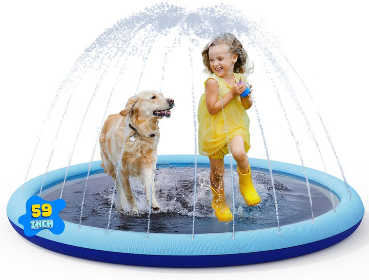 Splash Pad for Kids and Dogs, Non-Slip Sprinkler Pad Thicken Pool Summer Outdoor Water Toys, Backyard Fountain Play Mat for Baby Toddlers Boys Girls Pet(67Inch)