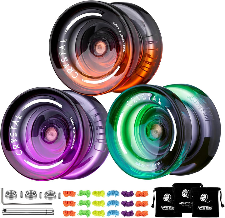 K2 Crystal Black Yoyo Professional, Responsive Yoyo for Kids Beginners with Extra Unresponsive Yo Yo Bearing, Pro Plastic Trick Yo Yo for Adults+12 Stings+Bearing Removal Tool+Storage Bag