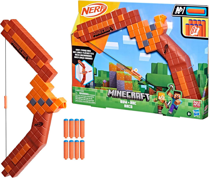 Minecraft Bow Dart Blaster, Pull-Back String Priming, 8  N1 Compatible Only with N1 Dart Blasters, Ages 8+
