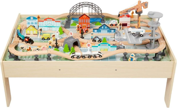 120 Piece Wooden Train Set with Table, Sturdy Tracks and Storage Bin, Multi-Activity, Kids Gift for Age 3Y+, 48.62 X 18.07 X 7.01 In