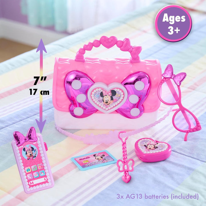 Disney Junior Minnie Mouse Bowfabulous Bag Set, 7-Piece Dress up and Pretend Play Toy Purse, Kids Toys for Ages 3 up by