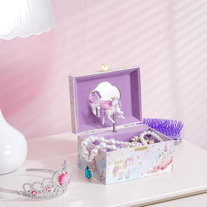 Unicorn Jewelry Box for Girls, Musical Kids Jewelry Box with Spinning Unicorn Doll, Birthday Gifts for Little Girls Children Toddler Ages 3 4 5 6 7 8 -Pink (Box Only)