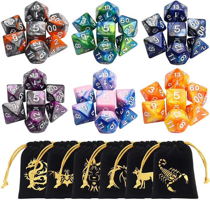 Polyhedral Dice Set (35 Pieces) with Black Pouches, 5 Complete Double-Colors Dice Sets of D4 D6 D8 D10 D% D12 D20 Compatible with Dungeons and Dragons DND RPG MTG Table Games