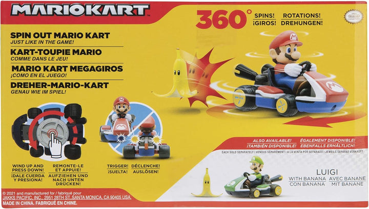 Spin Out Mariokart Mario Racer Vehicle with 360 Spins, Wind up and Go! Includes One 2.5” Mario Action Figure