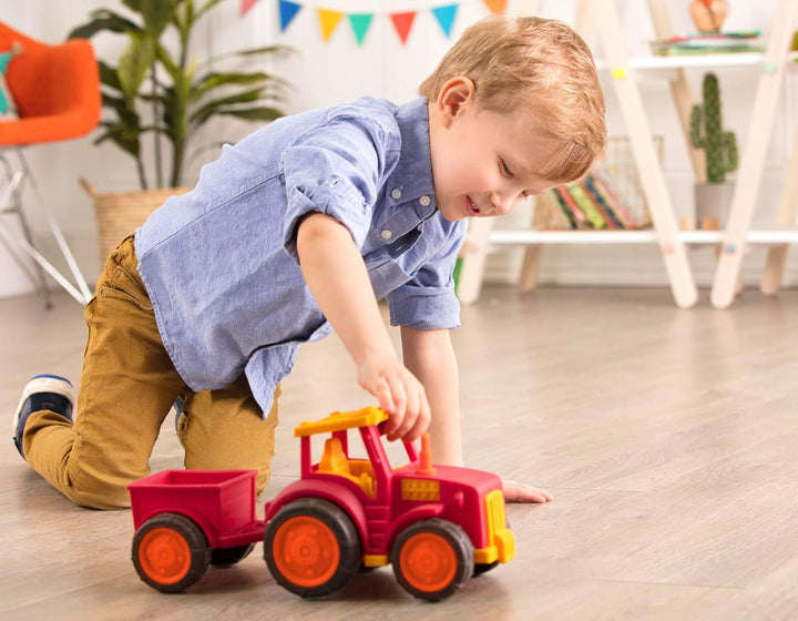 – Wonder Wheels – Red Toy Tractor and Trailer – Farm Toys for Kids, Toddlers – Pretend Play – Recyclable Materials – 1 Year +