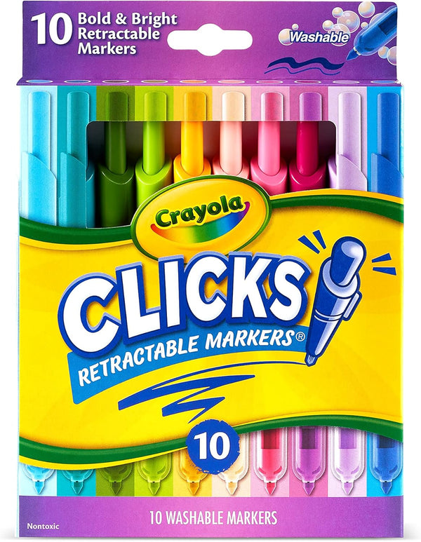 Clicks Retractable Markers - Bold (10Ct), No Dry Washable Markers for Kids, Click Markers for School, Must Have Coloring Supplies, Gifts