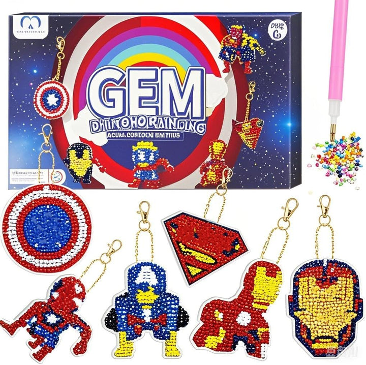 Diamond Art for Kids 6 Pcs DIY Diamond Painting Cartoon Keyrings Set, Painting by Number Gem Keychains Craft Kits for Kids Ages 6-12, Gifts for Birthday, Back to School