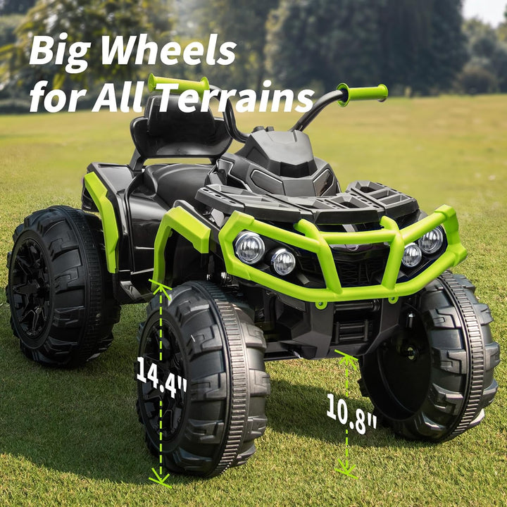 Kids ATV Four Wheeler, 24V Electric ATV Ride on Toy for Big Kids, 400W Motor, LED Lights - Green