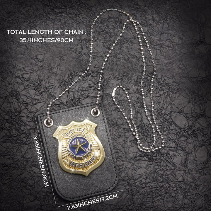 2 PCS Police Badge Pretend Play Toys Set with Chain and Belt Clip for Kids Dress up Game, Detective Role Play