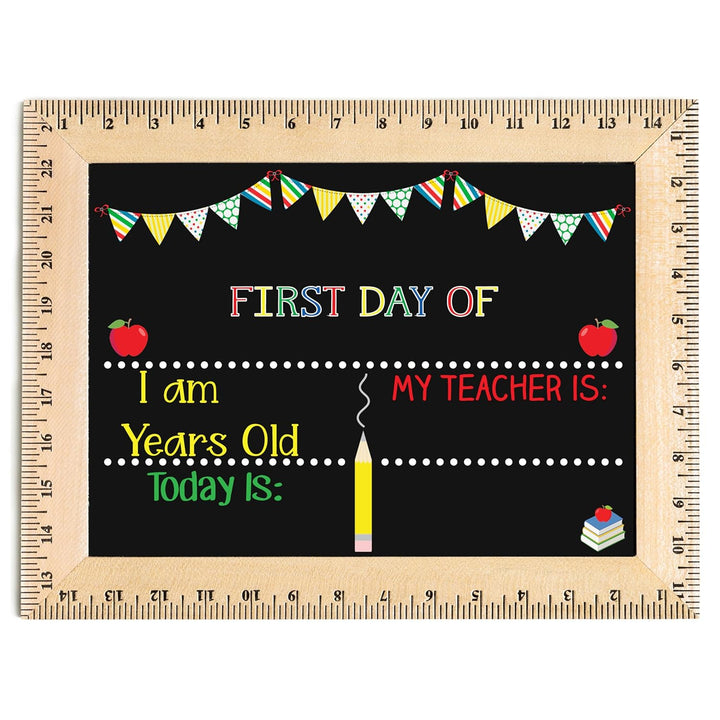 Bloom Owl First Day of School Chalkboard Sign - 11.5"X15" Reusable Back to School Photo Prop with Wooden Ruler Frame for Preschool, Kindergarten, and Beyond