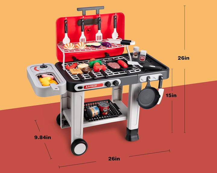 Kids BBQ Grill Kitchen Playset with Sound & Smoke, Play Toy Grill Set for Kids，Play Food Toys Cooking Set，Toy Gift for Toddler Age 3-5