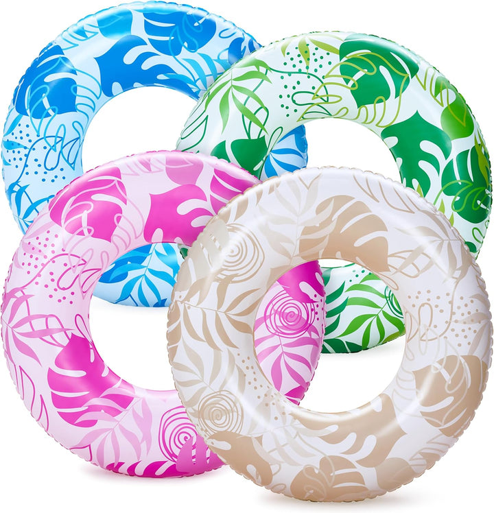4 Pack Inflatable Pool Floats, Pool Tube Rings, Swim Tubes, Floaties Toys, Beach Swimming Party Toys for Kids and Adults