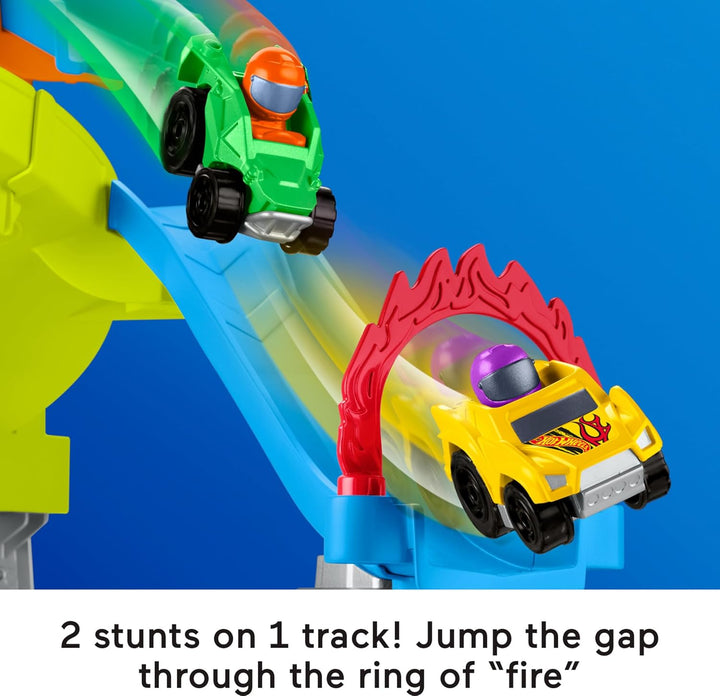 Little People Toddler Toy Hot Wheels Spiral Stunt Speedway Race Track Playset with 2 Cars for Pretend Play Kids Ages 18+ Months