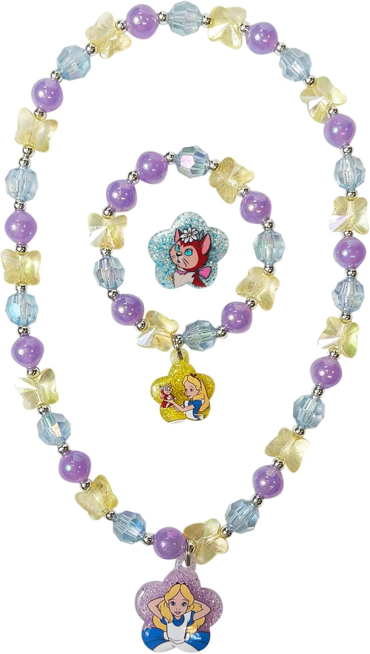 Disney Girls Jewelry Set - Dress up 3 Piece Toy Jewelry Box Set with Bead Necklace, Bracelet and Ring - Play Accessories - Ages 3+
