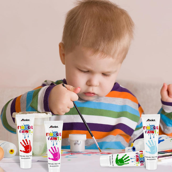 Washable Finger Paint for Toddlers, Safe Non-Toxic, 12 Vibrant Colors (1.21Fl Oz), Baby Safe Paint for Hand and Feet, Mess Free Art Supplies for Kids, Preschool Learning Gifts, Ages 1-3 4 5 6+
