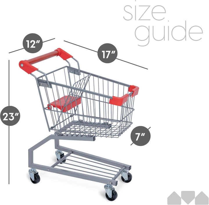 Toy Metal Shopping Cart - Supermarket Pretend Play Grocery Cart for Kids and Toddlers