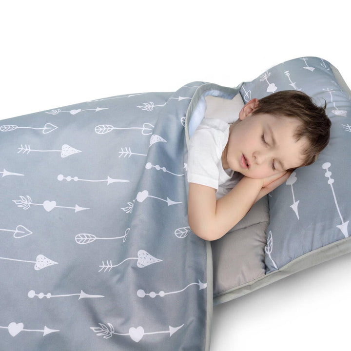 Toddler Nap Mat with Pillow and Blanket, Cot Nap Mats for Daycare Preschool Kindergarten, Lightweight Portable Travel Sleeping Bag for Kids, Super Soft & Cozy, Navy Cloud, 50" X 21"