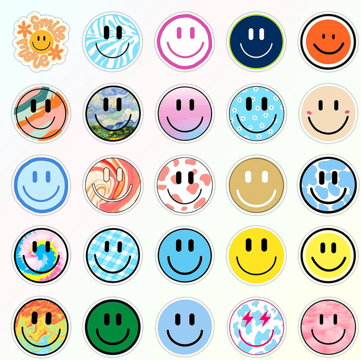 50PCS Smiling Stickers, Cute Water Bottle Stickers for Kids, for Teaching Rewards, Notebooks, Stationery, Luggage, Cartoon PVC Happy Stickers