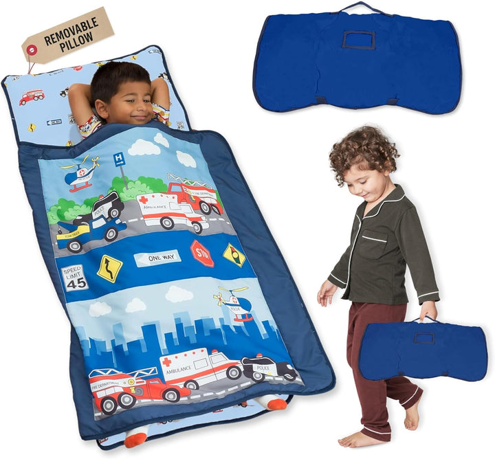 Toddler Nap Mat with Removable Pillow -Underwater Mermaids- Carry Handle with Fastening Straps Closure, Rollup Design, Soft Microfiber for Preschool, Daycare Sleeping Bag, Ages 2-6 Years