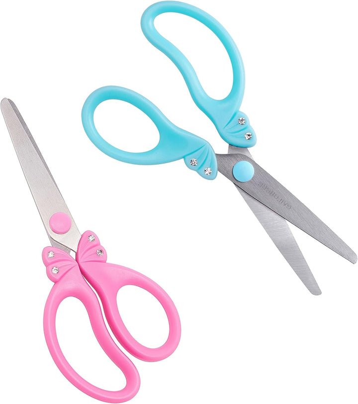 5″ Kids Safety Blunt Tip Scissors, Ages 5-8 & 8-10 for Girls,Rounded Edge & Ergonomic Handles for Small School Student Children Toddler Classroom Cutting Paper,Home DIY (Pink Blue)