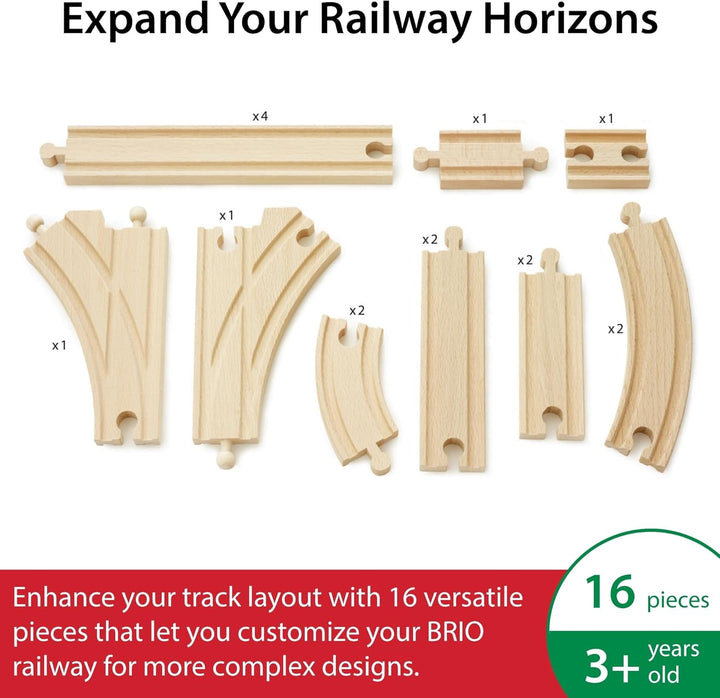 World Expansion Pack Intermediate - Works with All  Train Sets - Fsc-Certified 16-Piece Wooden Train Tracks with Switches - Grow Existing Systems and Create Railway Empires - Kids Ages 3 & Up