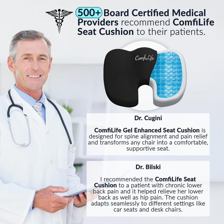 Premium Gel & Memory Foam Seat Cushion – Doctor Recommended Office Chair Cushion, Car Seat Cushion – Chair Cushions for Back & Sciatica Pain Relief – Seat Cushions for Office & Desk (Black)