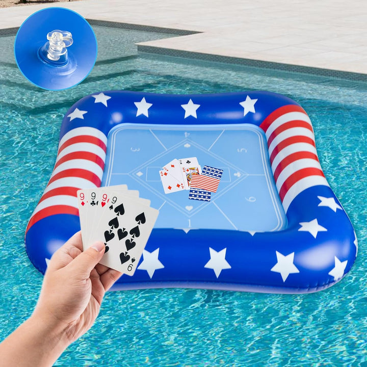 Large Inflatable Card Table for Pool with Waterproof Playing Cards - 41 Inches Waterproof Playing Cards for Pool Floating Games Table for Pools Summer Party Outdoor Beach Party