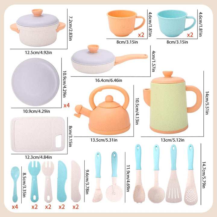 Play Kitchen Accessories, Pretend Play Kids Kitchen Playset Toys with Cookware Pots and Pans, Cooking Utensils, Afternoon Tea Toy Play Sets, Toys Gift for 3 4 5 Years Old Toddlers Girls Boys