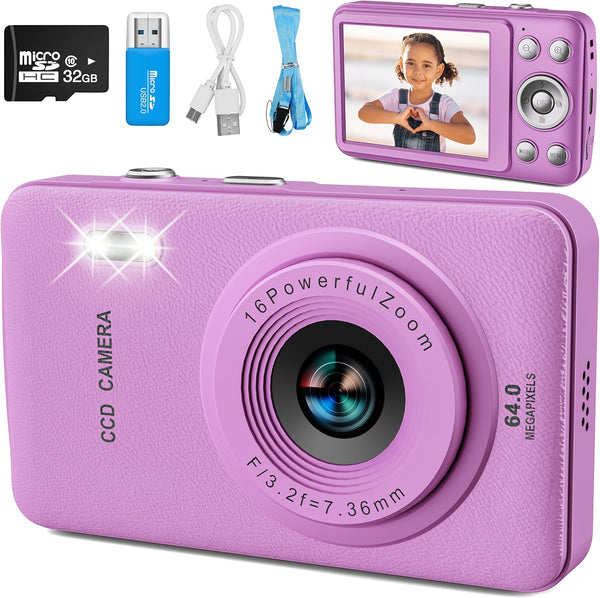 Kids Camera Toys for Boys Girls,Digital Video Camera Toys for Kids with MP3 Music Player and 32GB SD Card,Ideas Birthday Gifts for 4 5 6 7 8 9 10+ Years Old Little Girls and Boys(Purple)