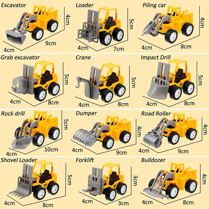 12 Pcs Construction Engineering Trucks Small Digger Truck Toys Pull Back Vehicles Mini Excavator Toys Car Set for Kids Birthday Party Favors Boys Girls Gifts Cake Stocking Stuffers
