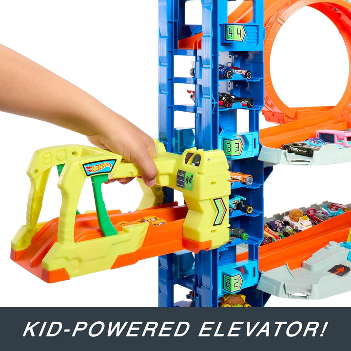 City Ultimate Garage Track Set with 2 Die-Cast Toy Cars & Car-Eating Dragon, Stores 50+ Vehicles, 4 Levels