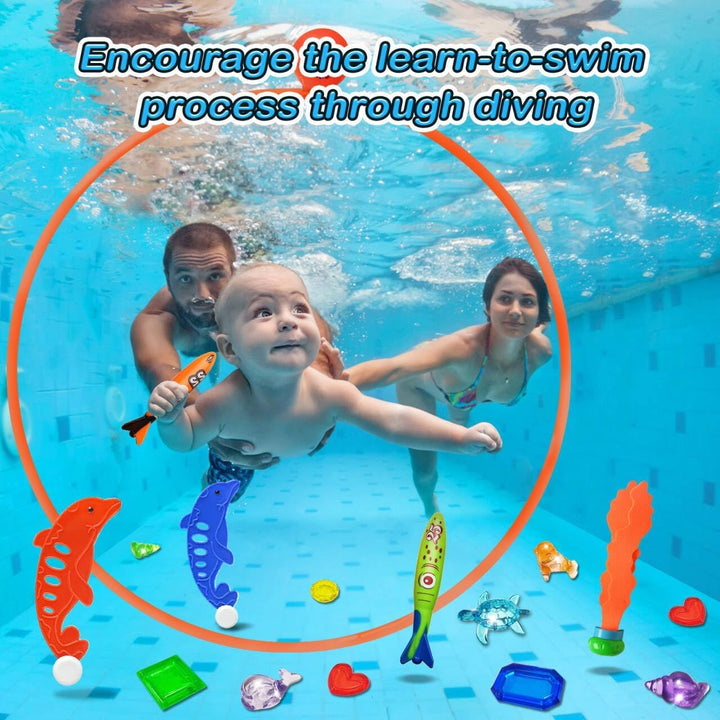 Pool Toys Diving Rings - 28PCS Swim Thru Rings Pool Game Diving Toys with Dive Ring Underwater Treasures Torpedo Bandits Fish Toy Fun Water Swimming Toy for Boys Girls Kids Teens Adults