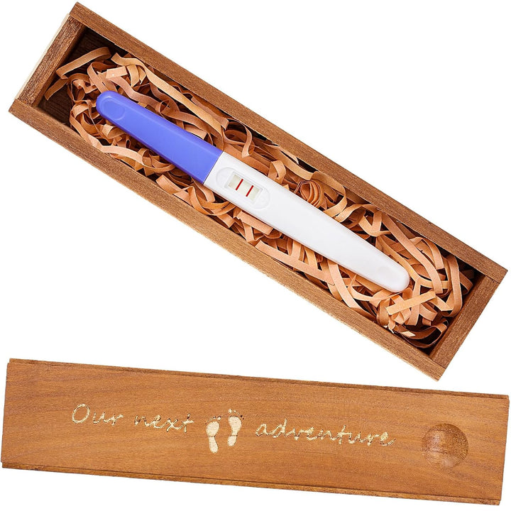 Pregnancy Test Keepsake Box Surprise Pregnancy Announcement Box Wooden Baby for Husband Grandparents Baby Memory Souvenir Collection Case with Raffia Ribbon(Classic)