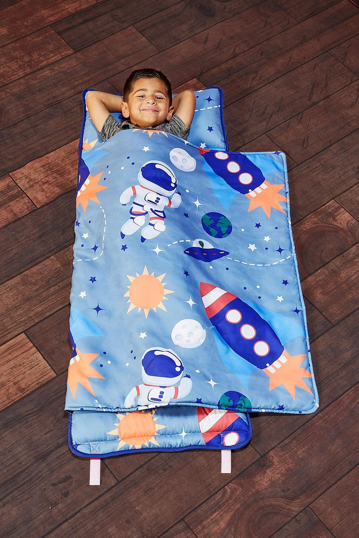 Toddler Nap Mat with Removable Pillow -Underwater Mermaids- Carry Handle with Fastening Straps Closure, Rollup Design, Soft Microfiber for Preschool, Daycare Sleeping Bag, Ages 2-6 Years