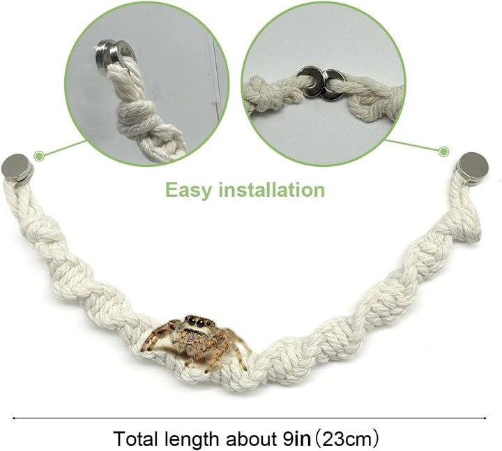 2 Pack Jumping Spider Rope Bridge Swings, Natural Cotton Rope Handmade Magnetic Mounting Jumping Spider Accessories for Medium Jumping Spider Enclosure