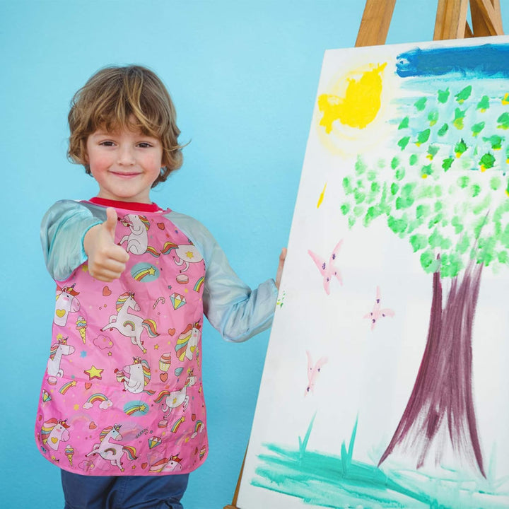 Smocks for Kids, Toddler Art Smock Artist Painting Aprons Waterproof Long Sleeve with 3 Pockets for Age 2-6 Years