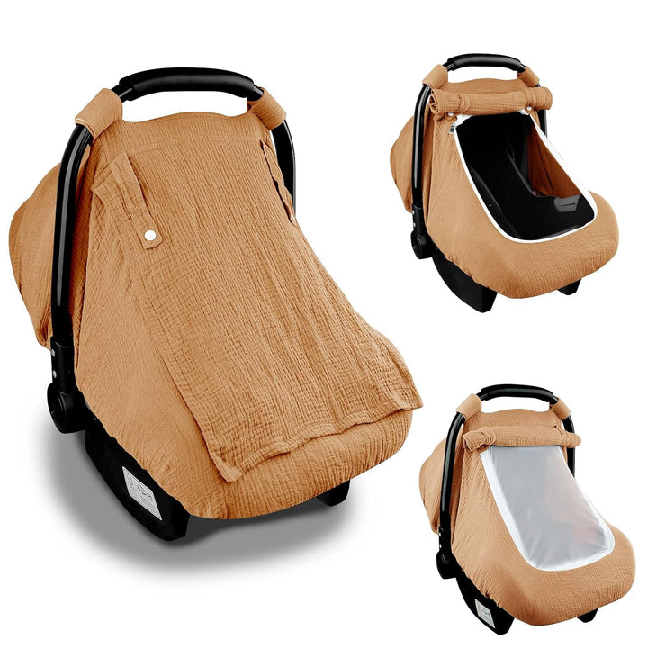 Muslin Car Seat Covers for Babies, Summer Baby Car Seat Cover for Boys Girls with Breathable Window, Lightweight Infant Car Seat Canopy, Green