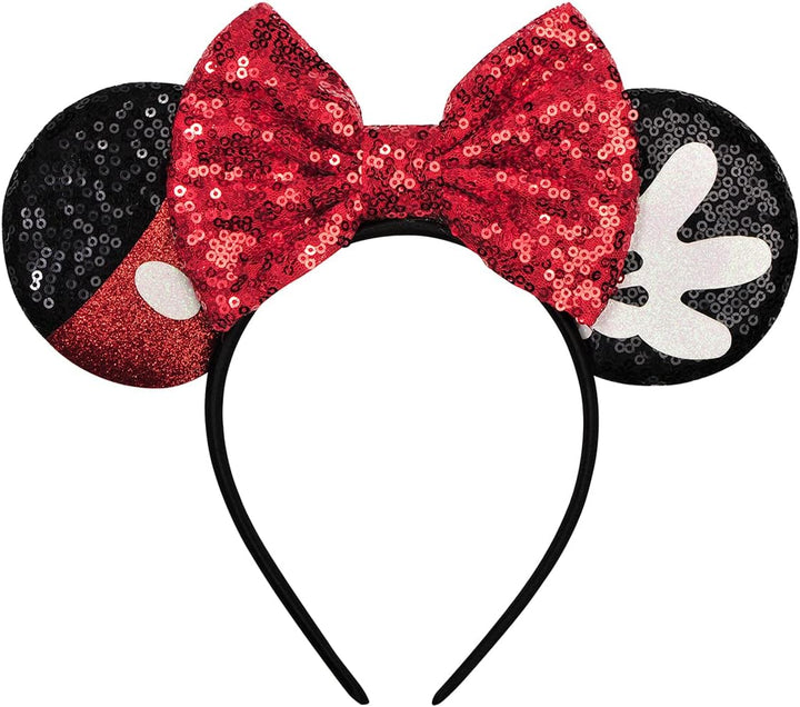 Mouse Ears, Sequin Mouse Ears Headband for Girls Women Halloween Birthday Party (Orange Bow)