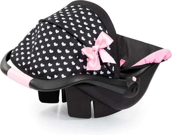 Design Dolls: Deluxe Car Seat: Hearts Black & Pink - Pretend Play Accessory for Dolls/Plushes up to 18", Ages 3+, Large