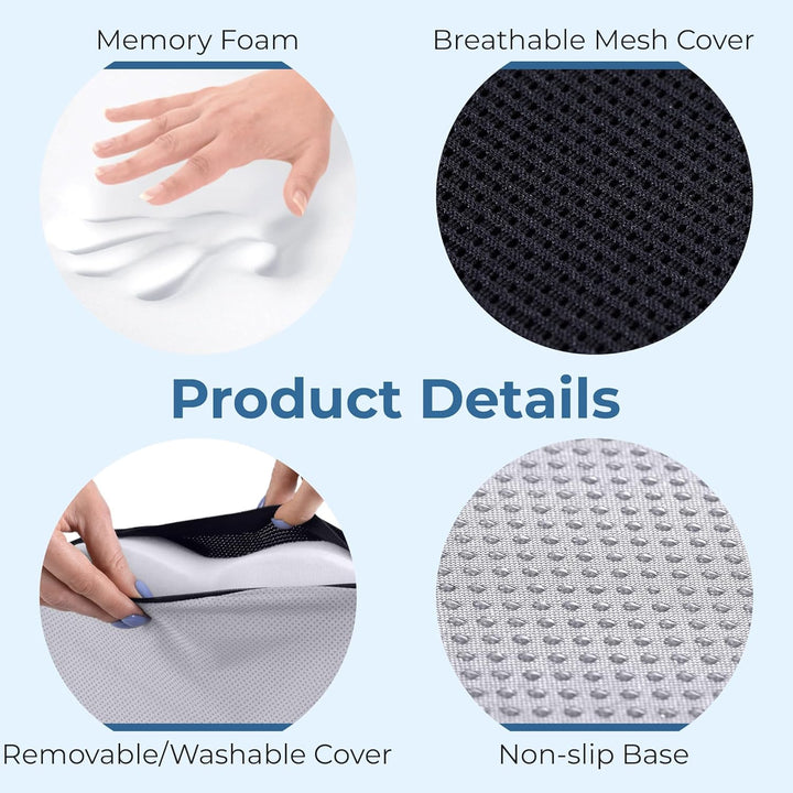 Seat Cushion for Tailbone Pain Relief – Memory Foam Lifting Pillow for Coccyx, Hip, Hemorrhoid, Sciatica & Post-Surgery Recovery – Wheelchair, Car, Desk, Gaming & Office Chairs, Black